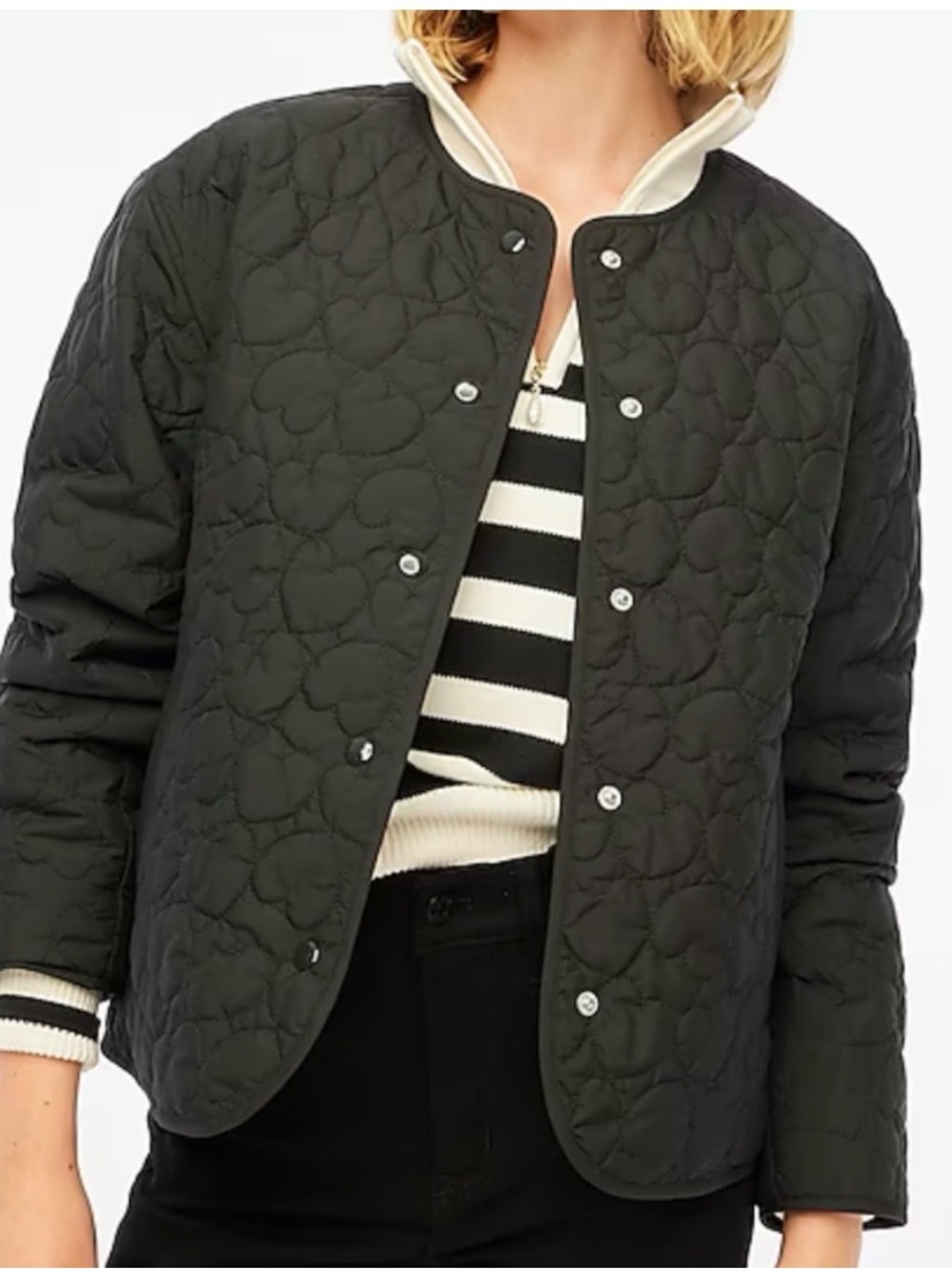 J. Crew Quilted Heart Jacket Lightweight Black XS